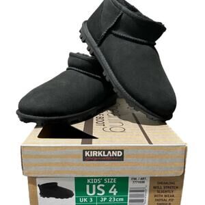 Kirkland Signature Girl’s Boots Shearling Ankle Easy Slip on Black Size 4 NIB